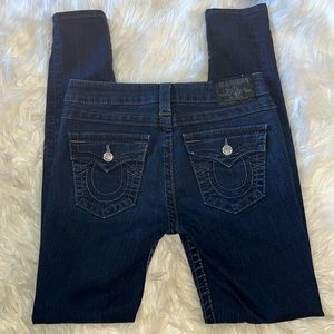 NWOT True Religion ‘SERENA’ Super Skinny Jeans ~ in Blue w/ Crystal Buttons ~ 28